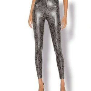 7 For All Mankind Faux Vegan Leather Leggings Snake Print Shiny Taupe/Brown SM